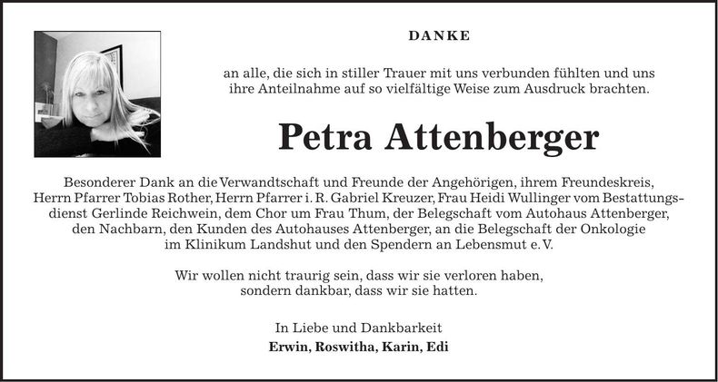 Traueranzeige Petra Atttenberger