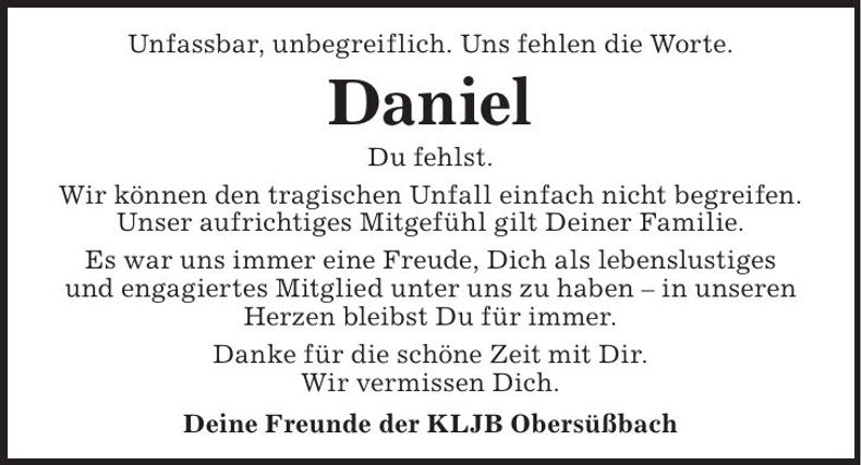 Traueranzeige Daniel Manhart