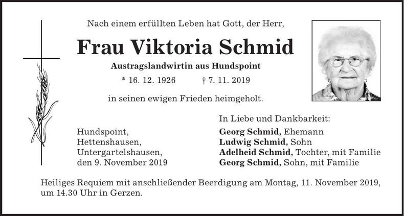 Traueranzeige Viktoria Schmid