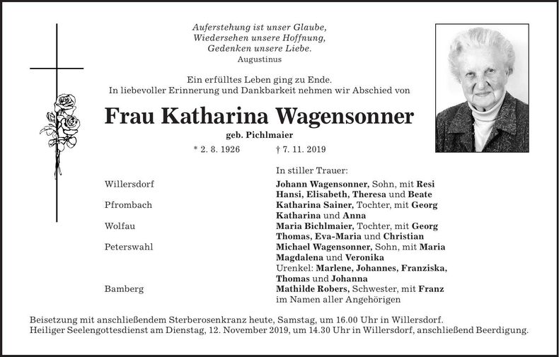 Traueranzeige Katharina Wagensonner