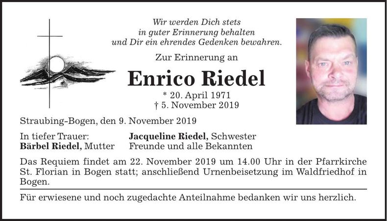 Traueranzeige Enrico Riedel