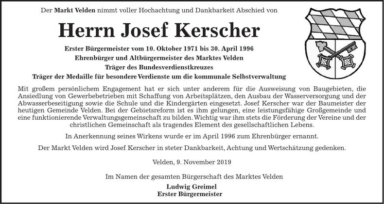 Traueranzeige Josef Kerscher