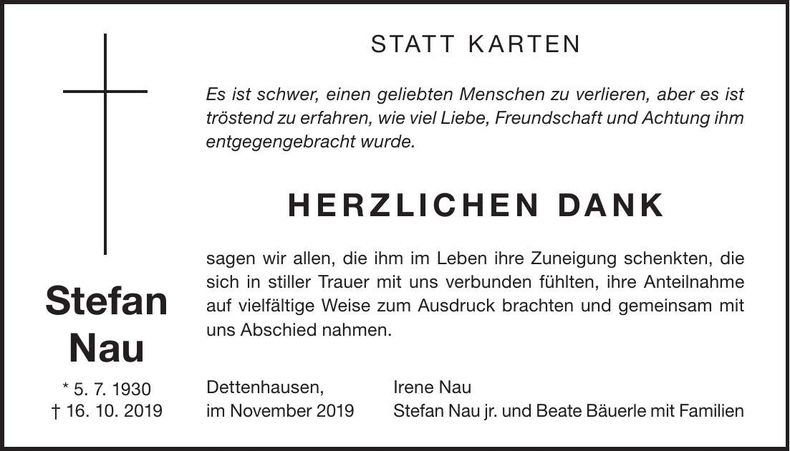 Traueranzeige Stefan Nau