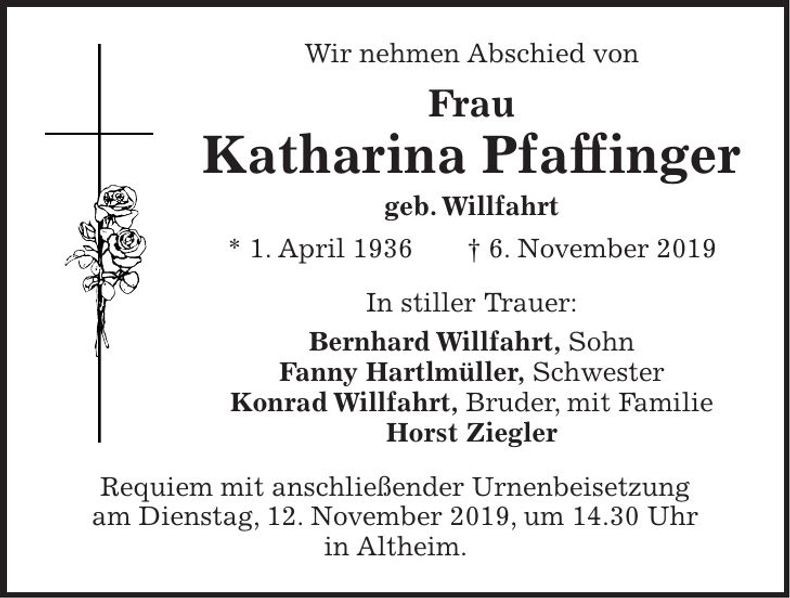 Traueranzeige Katharina Pfaffinger