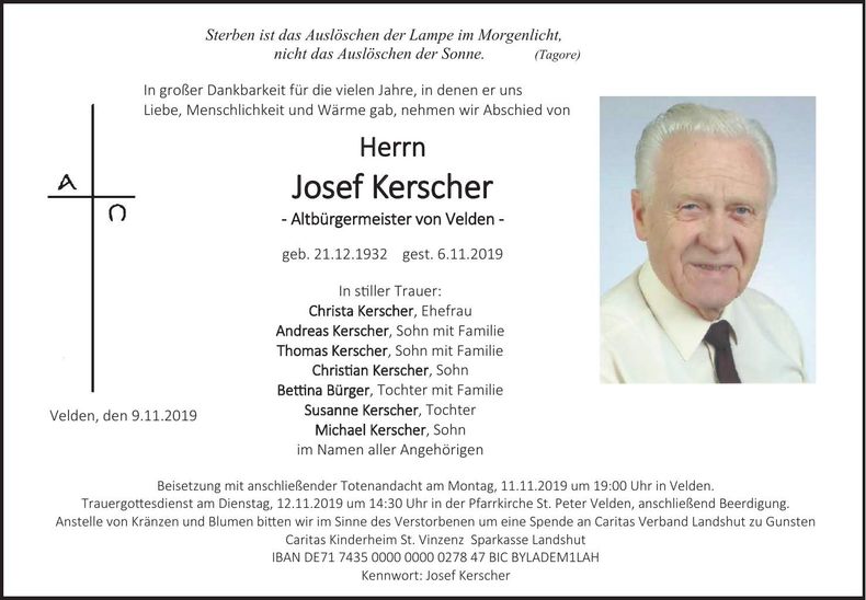 Traueranzeige Josef Kerscher