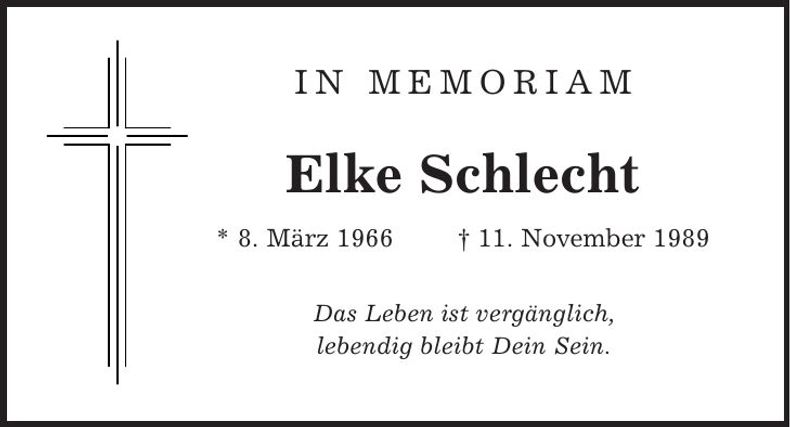 Traueranzeige Elke Schlecht