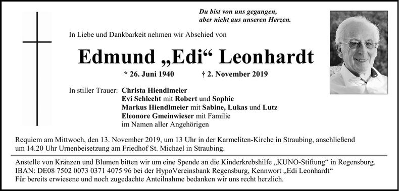 Traueranzeige Edmund Leonhardt