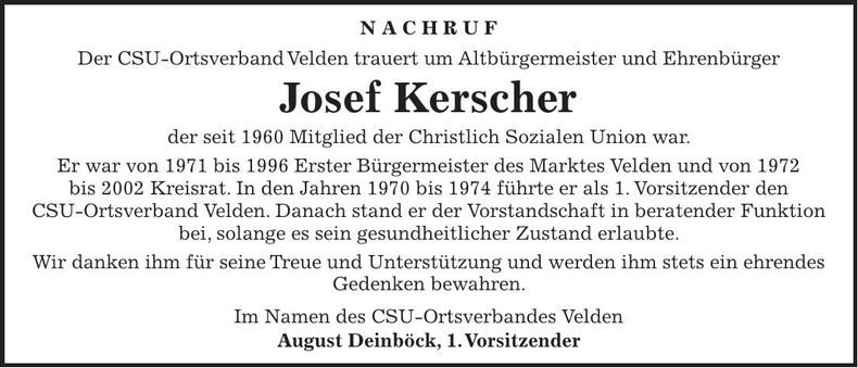 Traueranzeige Josef Kerscher