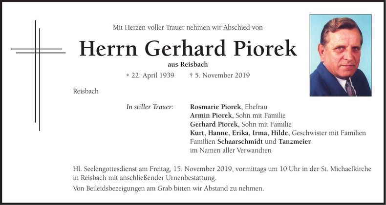Traueranzeige Gerhard Piorek