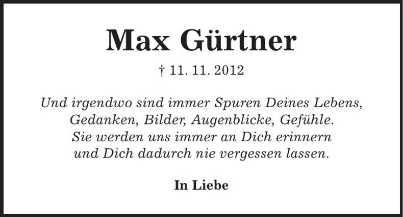 Traueranzeige Max Gürtner