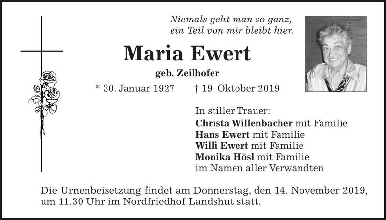 Traueranzeige Maria Ewert