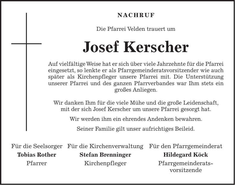Traueranzeige Josef Kerscher