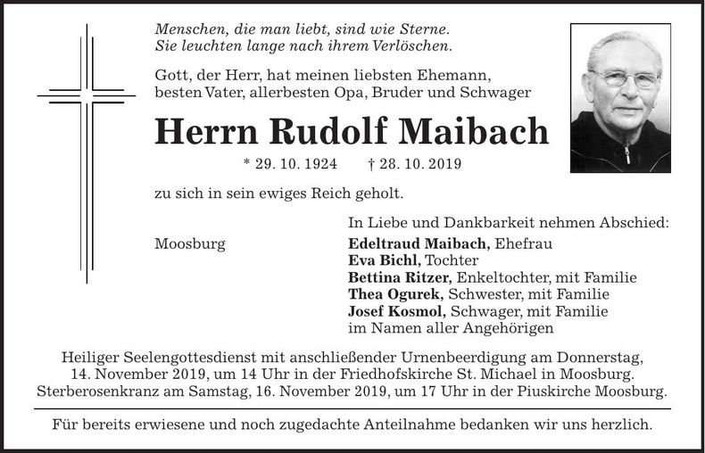 Traueranzeige Rudolf Maibach