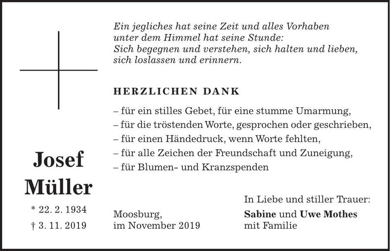 Traueranzeige Josef Müller