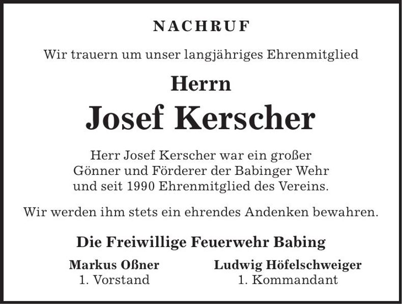Traueranzeige Josef Kerscher