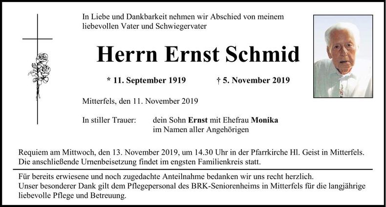 Traueranzeige Ernst Schmid