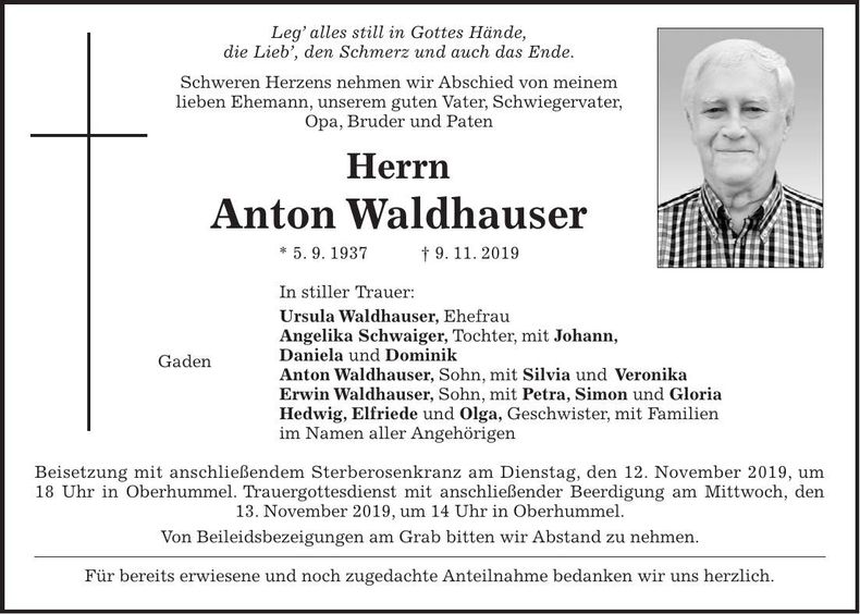 Traueranzeige Anton Waldhauser