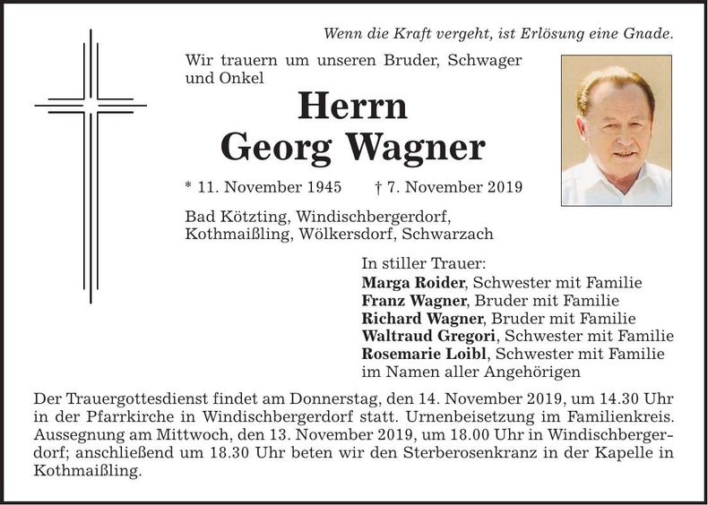 Traueranzeige Georg Wagner