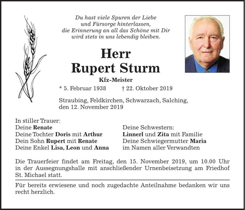 Traueranzeige Rudolf Sturm