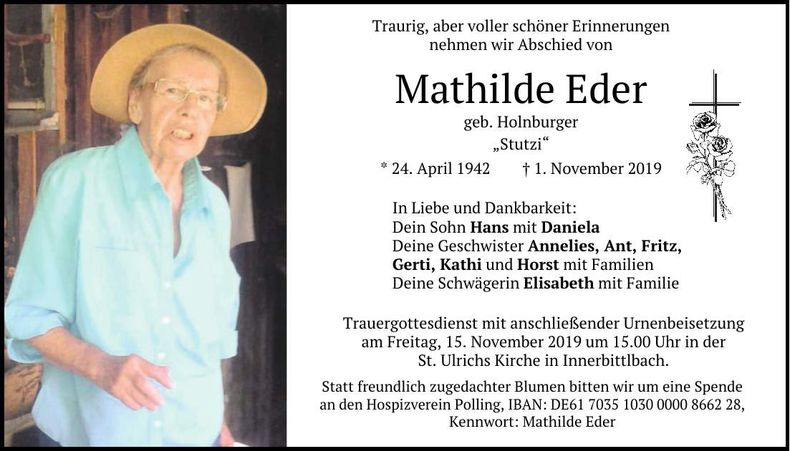 Traueranzeige Mathilde Eder