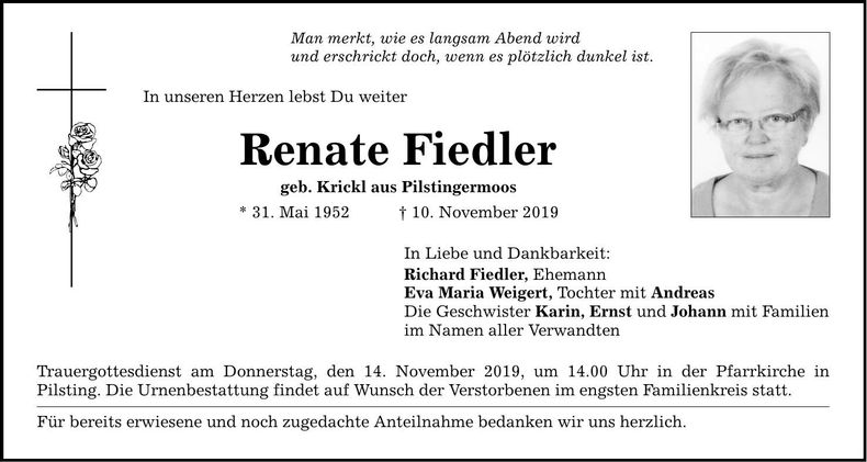 Traueranzeige Renate Fiedler