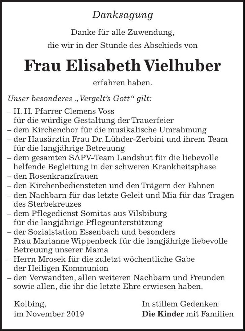 Traueranzeige Elisabeth Vielhuber