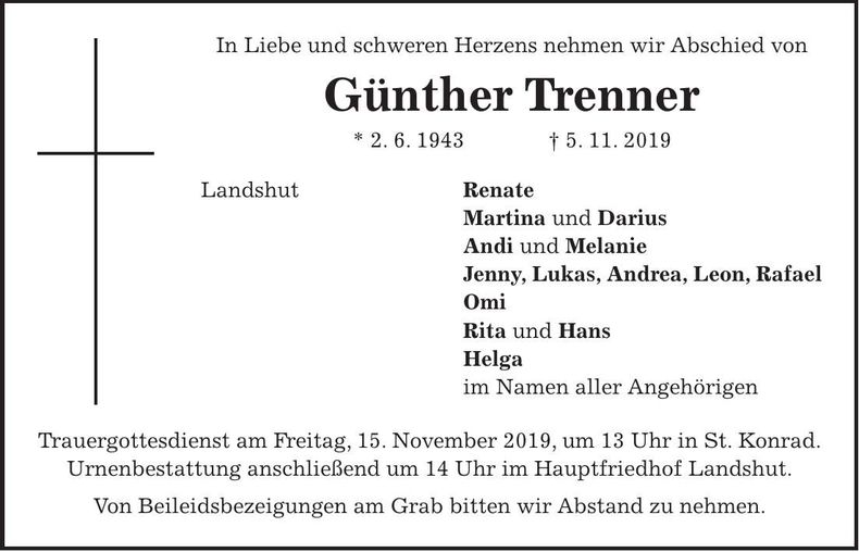 Traueranzeige Günther Trenner