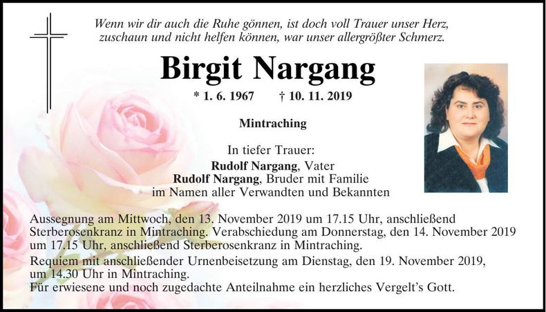 Traueranzeige Birgit Nargang