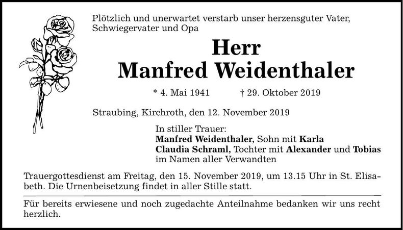 Traueranzeige Manfred Weidenthaler