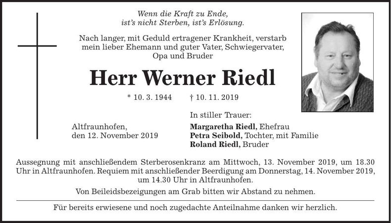 Traueranzeige Werner Riedl