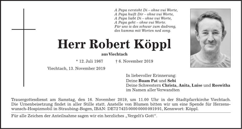 Traueranzeige Robert Köppl