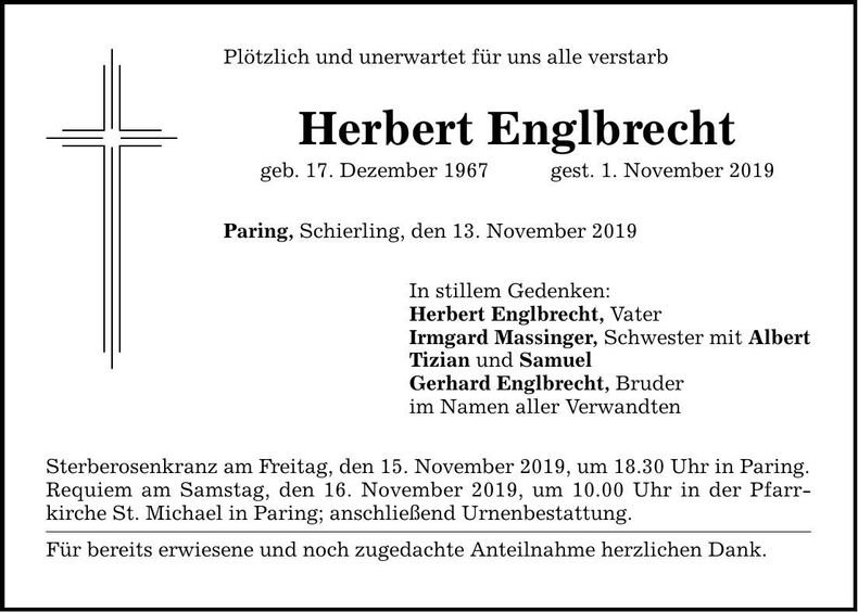 Traueranzeige Herbert Englbrecht