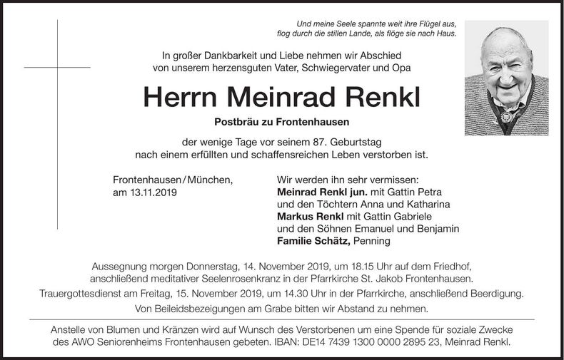 Traueranzeige Meinrad Renkl