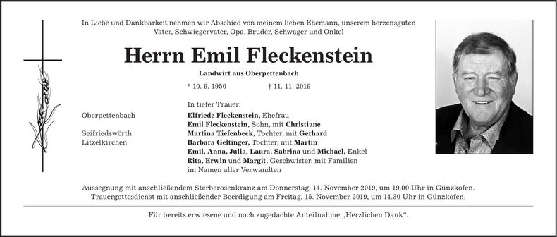 Traueranzeige Emil Fleckenstein