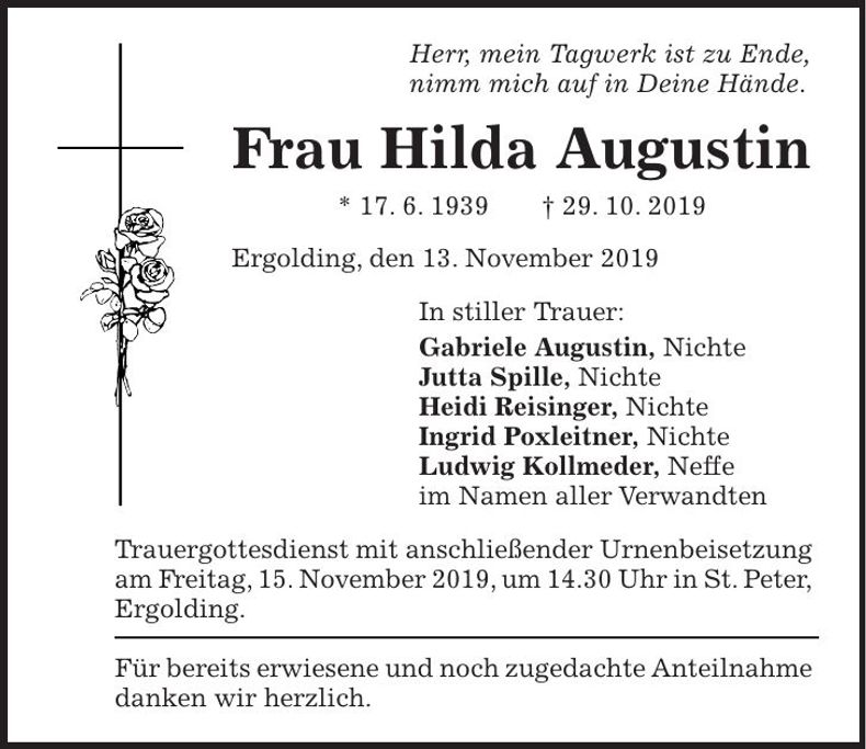 Traueranzeige Hilda Augustin