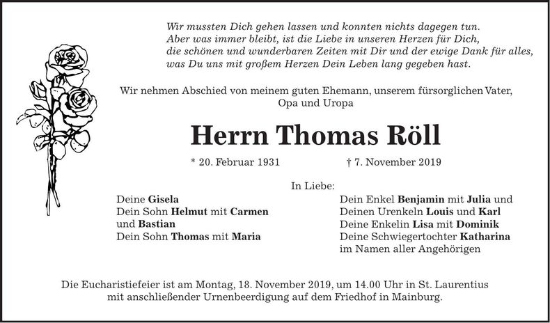 Traueranzeige Thomas Röll