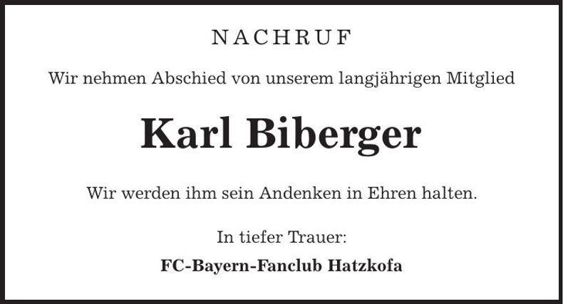 Traueranzeige Karl Biberger