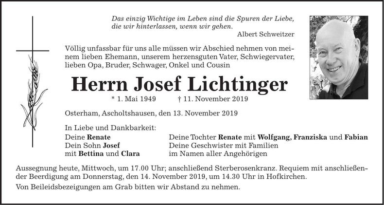 Traueranzeige Josef Lichtinger