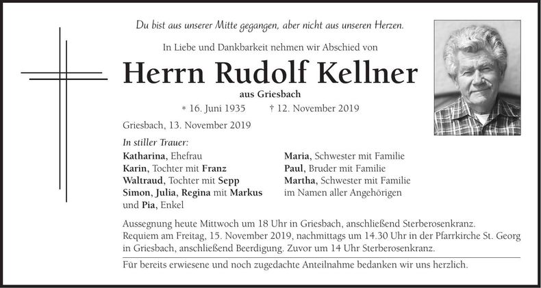 Traueranzeige Rudolf Kellner