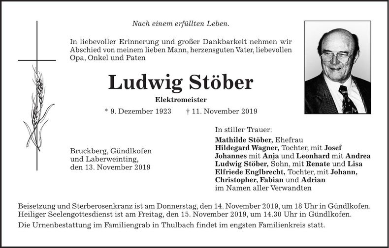 Traueranzeige Ludwig Stöber