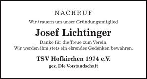 Traueranzeige Josef Lichtinger