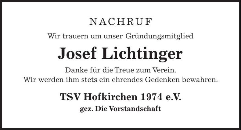 Traueranzeige Josef Lichtinger