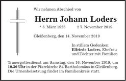 Traueranzeige Johann Loders