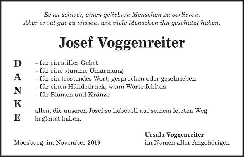 Traueranzeige Josef Voggenreiter
