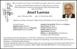 Traueranzeige Josef Lorenz