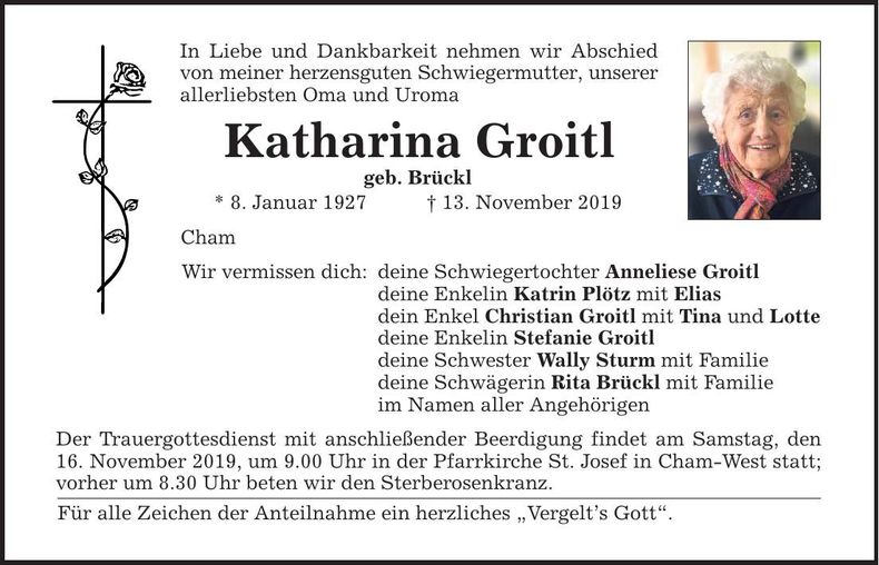 Traueranzeige Katharina Groitl