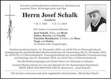 Traueranzeige Josef Schalk