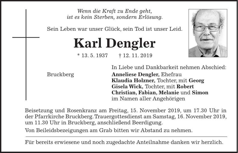 Traueranzeige Karl Dengler