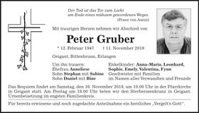 Traueranzeige Peter Gruber