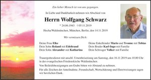 Traueranzeige Wolfgang Schwarz